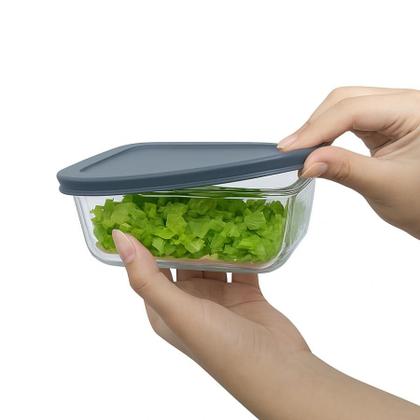 Imagem de Kit 3 Pote De Vidro Com Tampa Hermética Marmita Retangular 370ml