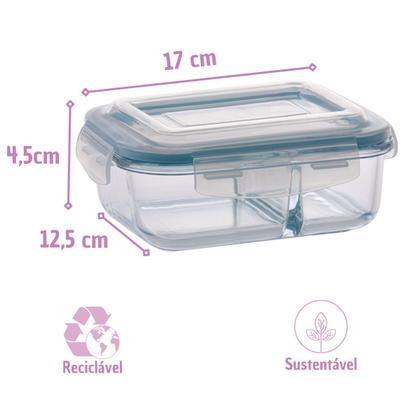 Imagem de Kit 3 Pote de Vidro Hermético Com Divisoria 640ml Marmita