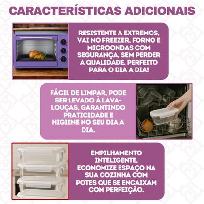 Imagem de Kit 3 Pote de Vidro Hermético Com Divisoria 640ml Marmita