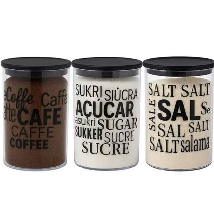 Imagem de Kit 3 Pote Hermético De Cozinha Café Açúcar Sal 1000ml Acrílico