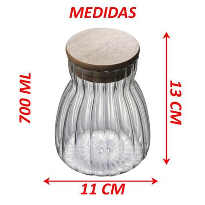 Imagem de Kit 3 Pote Hermético De Vidro Com Tampa Bambu 450ml 700ml 1L