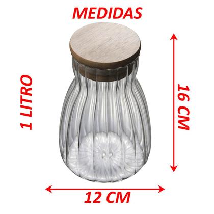 Imagem de Kit 3 Pote Hermético De Vidro Com Tampa Bambu 450ml 700ml 1L