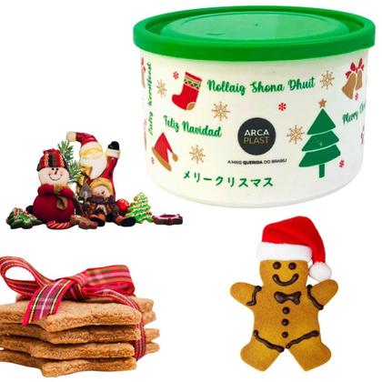 Imagem de Kit 3 Pote Organizador Porta Alimentos Redondo Branco Decorado com Tampa Natalino Boas Festas Ano Novo Decoração