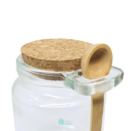 Imagem de Kit 3 Pote Porta Tempero Redondo Vidro com Colher de Bambu e Tampa Rolha 200ml