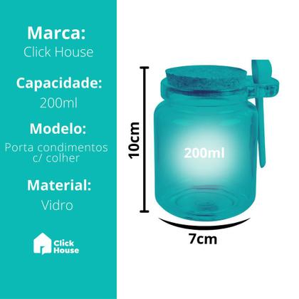 Imagem de Kit 3 Pote Porta Tempero Redondo Vidro com Colher de Bambu e Tampa Rolha 200ml