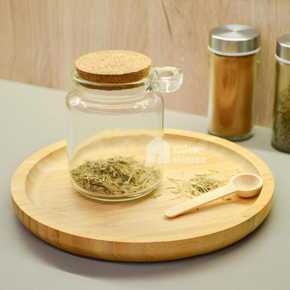 Imagem de Kit 3 Pote Porta Tempero Redondo Vidro com Colher de Bambu e Tampa Rolha 200ml