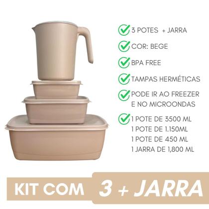 Imagem de Kit 3 Pote Retangular Tampa Com 1 Jarra Plastico Livre Bpa