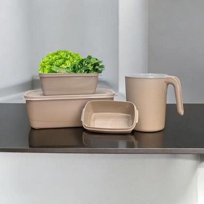 Imagem de Kit 3 Pote Retangular Tampa Com 1 Jarra Plastico Livre Bpa