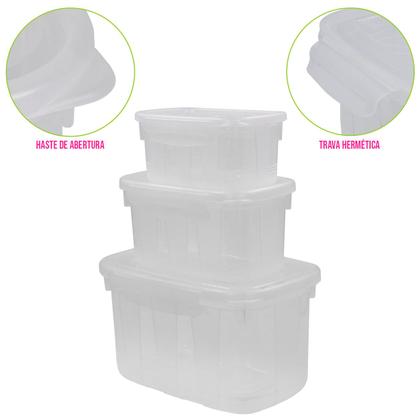 Imagem de Kit 3 Potes 460/850/2200ml C/ Trava P/ Marmita Reutilizável Fitness Microondas/Freezer