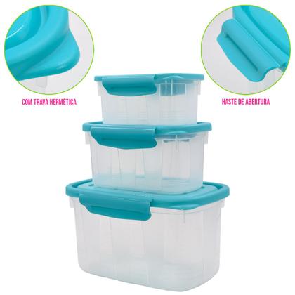 Imagem de Kit 3 Potes 460/850/2200ml C/ Trava P/ Marmita Reutilizável Fitness Microondas/Freezer