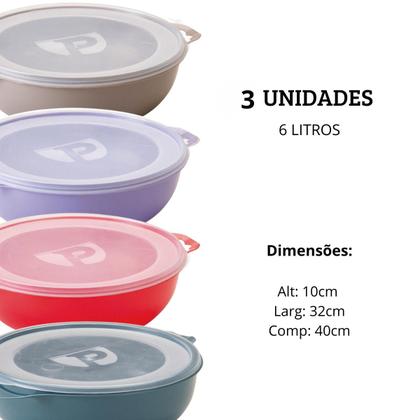 Imagem de Kit 3 potes 6 Litros Kit Potes para Cozinha Jogo de Vasilhas Plásticas Organizador Pratic