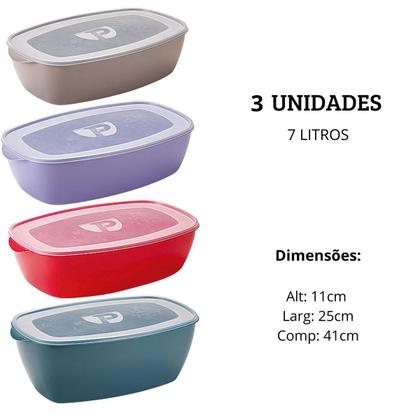Imagem de Kit 3 potes 7L retangulares, Kit Potes para Cozinha, Jogo de Vasilhas Plásticas