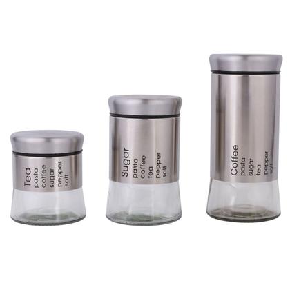 Imagem de Kit 3 Potes de Aço Inox com Tampa de Rosca para Mantimentos