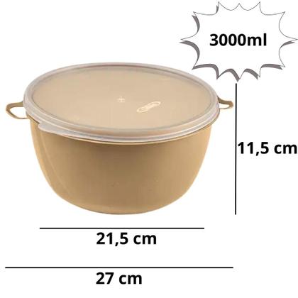 Imagem de Kit 3 Potes de Plástico Bacia Com Tampa PMG Cumbuca Vasilha Saladeira Tapoer Grande Tapuer Quality Color Lummar Redonda