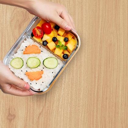 Imagem de Kit 3 Potes de Vidro 1430ml Divisória Hermético Marmita Fit Quadrada Com Trava