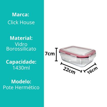 Imagem de Kit 3 Potes de Vidro 1430ml Divisória Hermético Marmita Fit Quadrada Com Trava