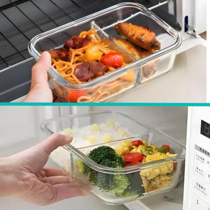 Imagem de Kit 3 Potes de Vidro 1430ml Divisória Hermético Marmita Fit Quadrada Com Trava