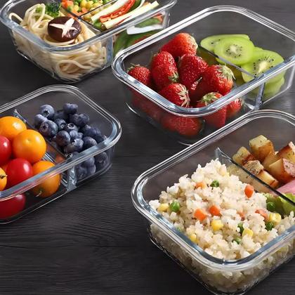 Imagem de Kit 3 Potes de Vidro 1430ml Divisória Hermético Marmita Fit Quadrada Com Trava