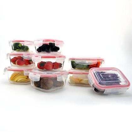 Imagem de Kit 3 Potes de Vidro 1430ml Divisória Hermético Marmita Fit Quadrada Com Trava