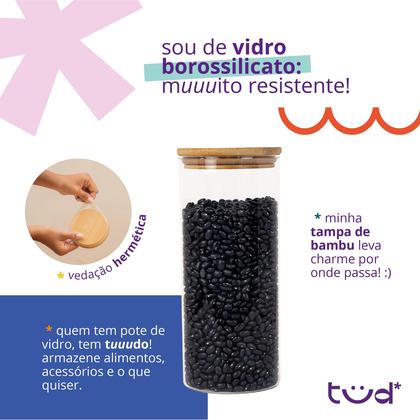 Imagem de Kit 3 potes de vidro 1,6L tampa de bambu herméticos redondos - Tüd