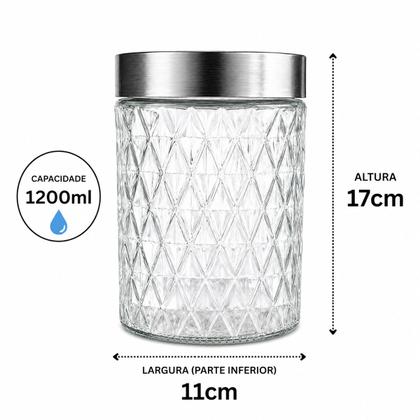 Imagem de Kit 3 Potes De Vidro Hermético 1200ml Tampa Rosca Inox Café Cozinha Hermetico Cozinha Plastico Louça