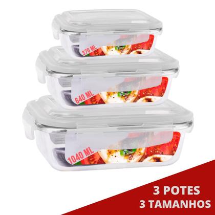 Imagem de Kit 3 Potes de Vidro Hermetico 3 Tamanhos Retangular Marmita