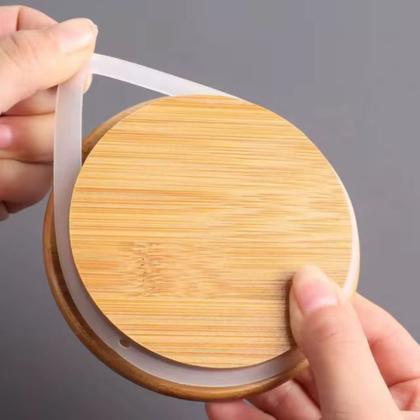 Imagem de Kit 3 Potes de Vidro Hermético Canelado Fumê com Tampa de Bambu Porta Mantimentos Premium para Cozinha