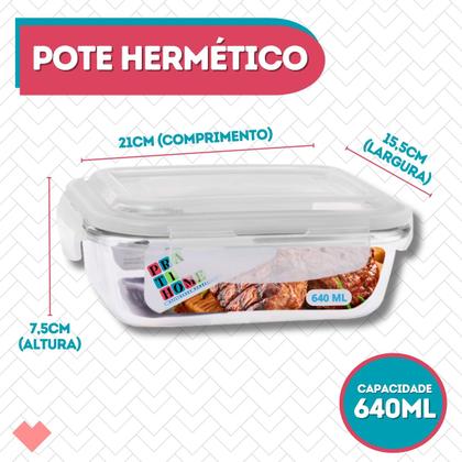 Imagem de KIT 3 Potes de Vidro Retangular com Tampa Hermética 640ml