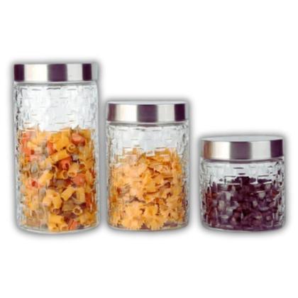 Imagem de Kit 3 Potes em Vidro com Tampa Inox Organização Perfeita para Cozinha Vedação Total, Fácil Limpeza e Design Elegante