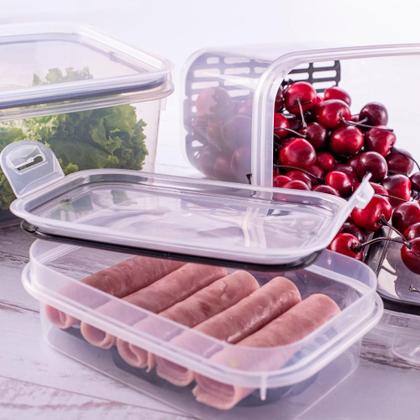 Imagem de Kit 3 Potes Hermético Porta Frios Com Travas Cesto Escorredor 500ML Frutas Vegetais Alimentos