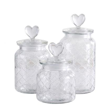 Imagem de kit 3 Potes Hermético Vidro com Tampa Coração 1350ml 950ml 650ml Multiuso Condimentos