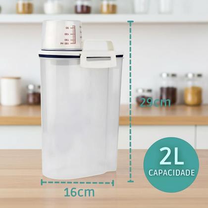 Imagem de Kit 3 Potes Herméticos 2L CJL Home com Tampa Vedante e Copo Medidor  Organizadores para Cozinha e Lavanderia, Cereais e Mantimentos