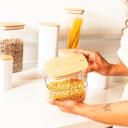 Imagem de Kit 3 Potes Herméticos C/ Tampa De Bambu 0,65l, 1,5l E 2,3l