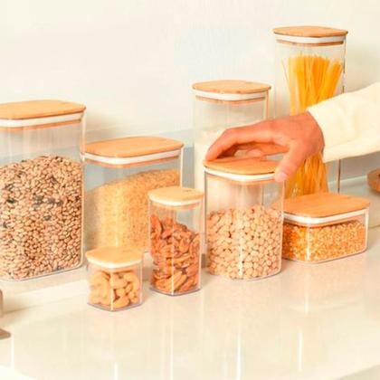 Imagem de Kit 3 Potes Herméticos Com Tampa De Bambu 0,65L, E 1,5L