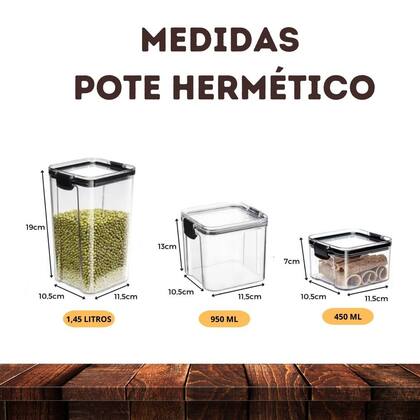 Imagem de Kit 3 Potes Hermeticos com Tampa para Cozinha Mantimentos Organização
