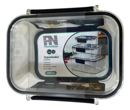 Imagem de Kit 3 Potes Herméticos Com Tampa Vedação Retangular Plasnort