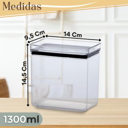 Imagem de Kit 3 Potes Herméticos de Acrílico Retangular 1300ml Lumini Black e Cristal - Paramount