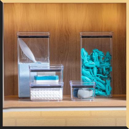 Imagem de Kit 3 Potes Herméticos de Acrílico Retangular 1300ml Lumini Black e Cristal - Paramount