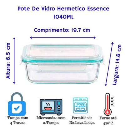 Imagem de Kit 3 Potes Herméticos Grande Marmita 1040ml Tampa Com Trava Transparente