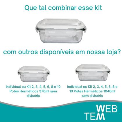 Imagem de Kit 3 Potes Herméticos Marmita de Vidro Retangular 640ml Tampa BPA Free: Armazenar Alimento e Organização de Casa com Sustentabilidade e Praticidade