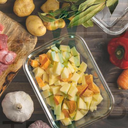 Imagem de Kit 3 Potes Herméticos Marmita de Vidro Retangular 640ml Tampa BPA Free: Armazenar Alimento e Organização de Casa com Sustentabilidade e Praticidade