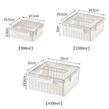 Imagem de Kit 3 potes hermeticos organizador geladeira fresh box com cesta escorredor removivel acrilico marmita frutas legumes al