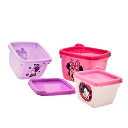 Imagem de Kit 3 Potes Infantil Empilhável Potinhos Frutinhas Lancheira Escolar Personagens Disney - Plasútil