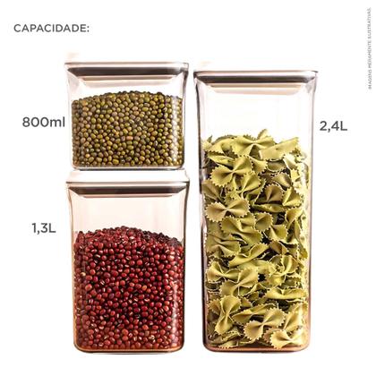 Imagem de Kit 3 Potes Mantimentos Hermético Médio com Tampa