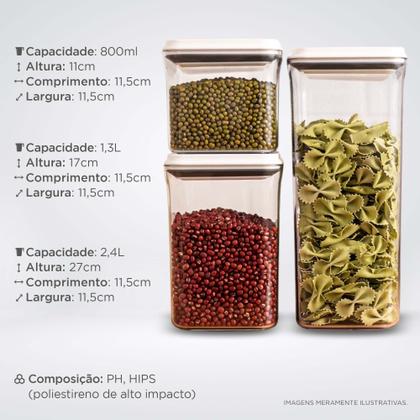 Imagem de Kit 3 Potes Mantimentos Hermético Médio com Tampa