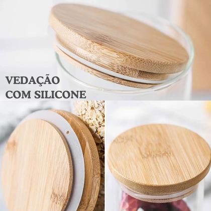 Imagem de Kit 3 Potes Mantimentos Herméticos De Vidro Com Tampa Bambu