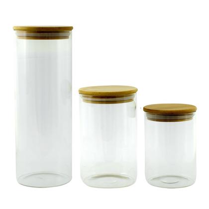 Imagem de Kit 3 Potes Mantimentos Herméticos De Vidro Com Tampa Bambu