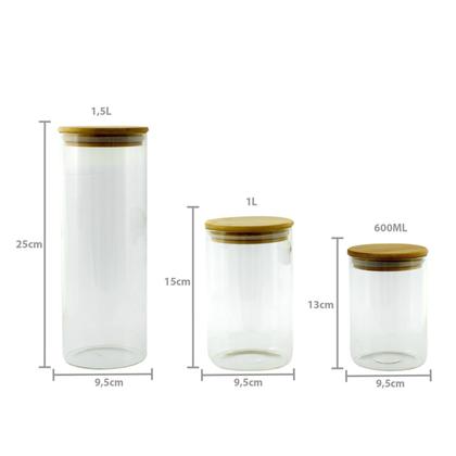 Imagem de Kit 3 Potes Mantimentos Herméticos De Vidro Com Tampa Bambu