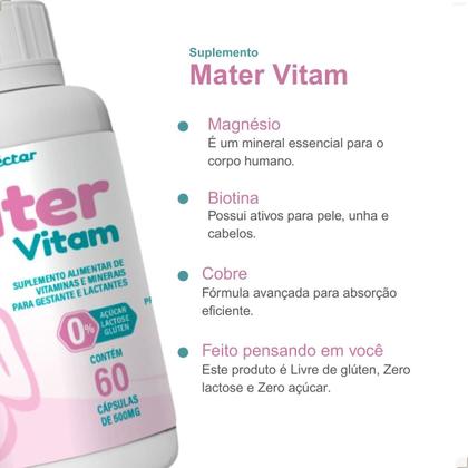 Imagem de Kit 3 Potes Mater Vitam Suplemento Alimentar Vitaminas e Minerais Gestante Lactantes Mamãe Natunectar 180 Capsulas