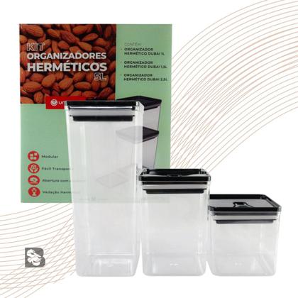 Imagem de Kit 3 Potes Organizador Hermético 5L Dubai Para Guardar Alimentos Organizar Geladeira Cozinha Armário Despensa